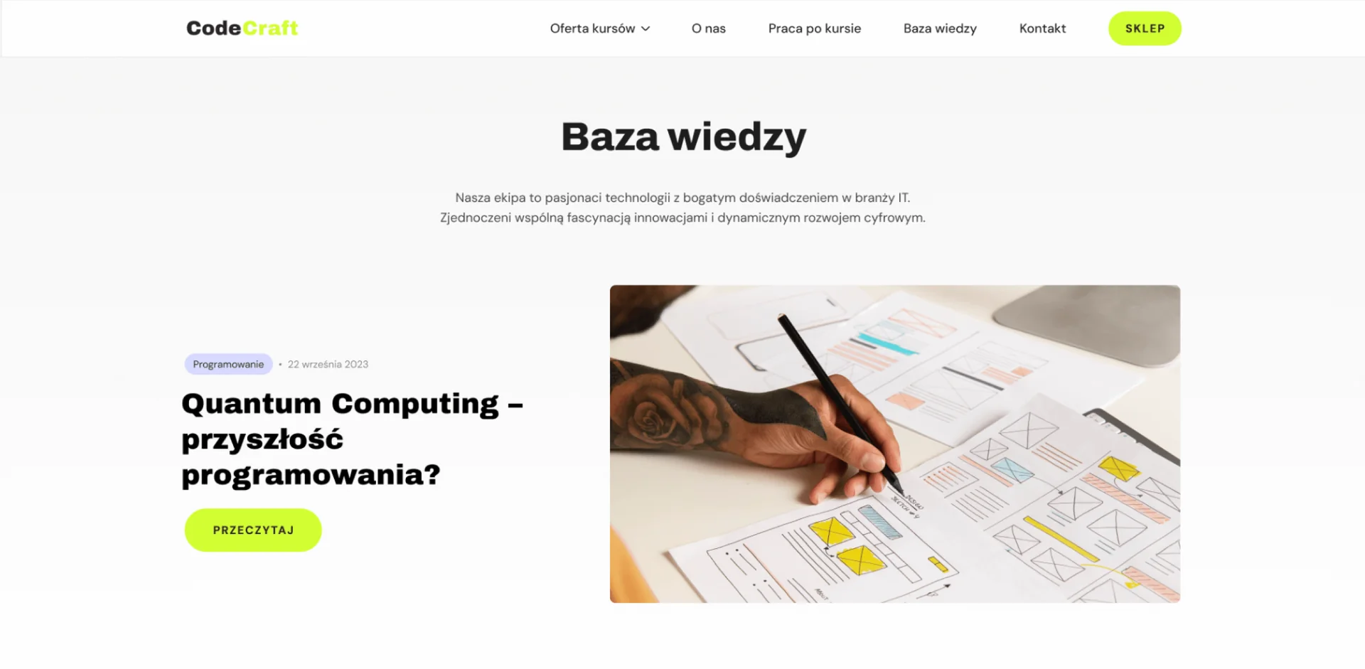 Baza wiedzy CodeCraft z wyróżnionym wpisem o Quantum Computing