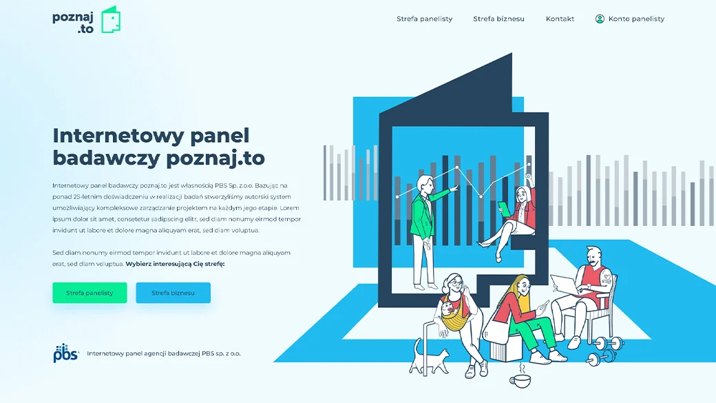Nowa strona główna Poznaj.to z wektorową ilustracją panelistów