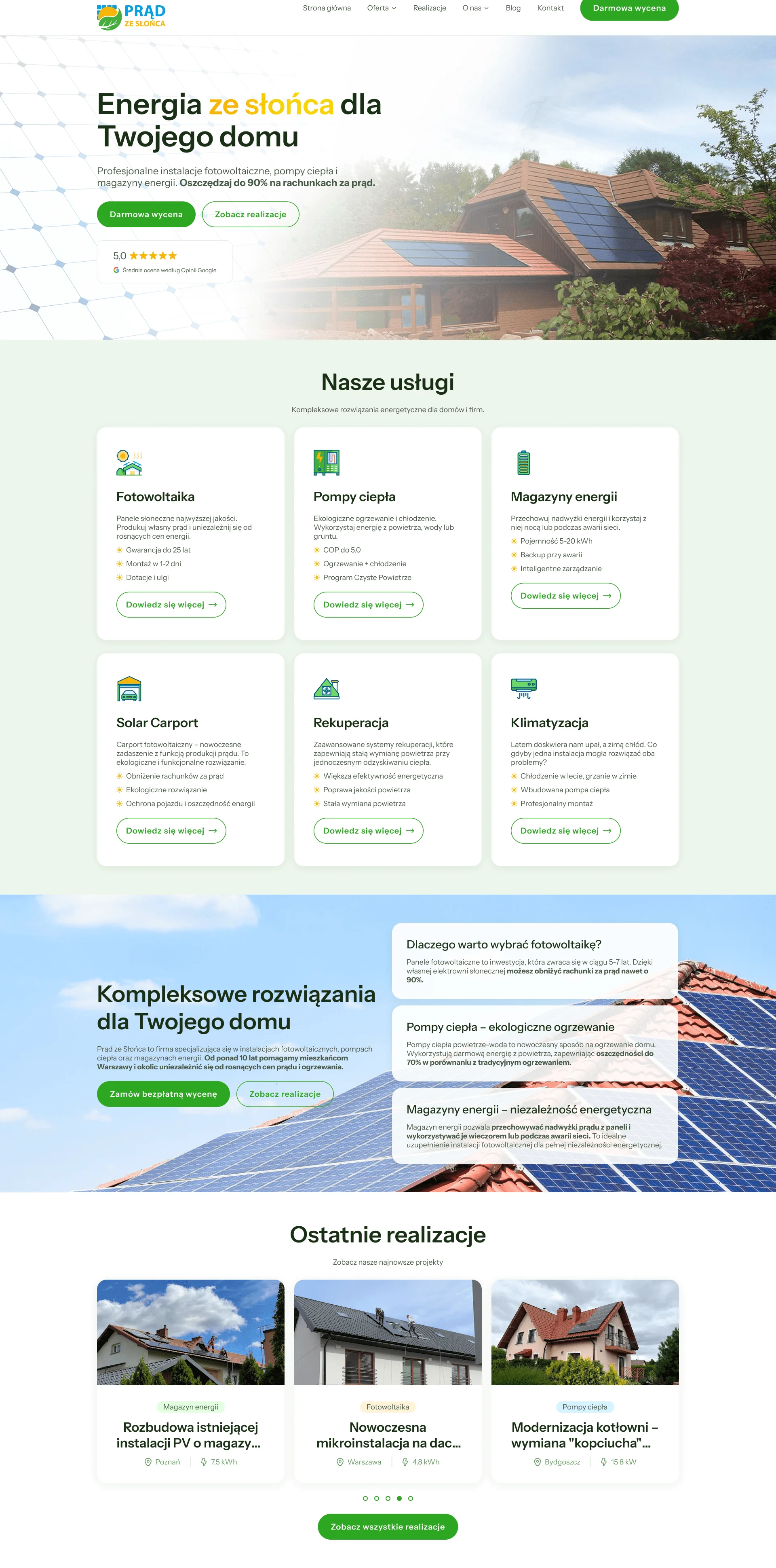 Strona główna Prąd ze słońca, część 1: hasło Energia ze słońca dla Twojego domu, usługi i realizacje